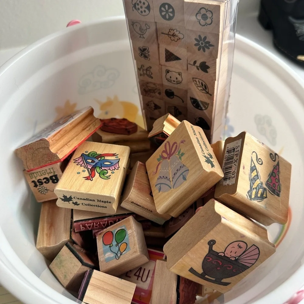 102 wood mounted rubber stamp collection